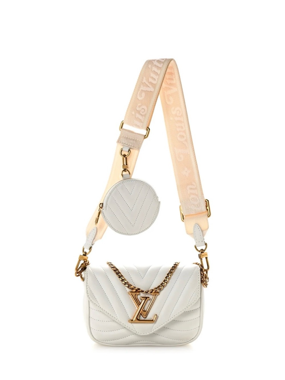 Louis Vuitton Wave Quilted Chain Shoulder Bag Snow w/ Pink Strap pre owned